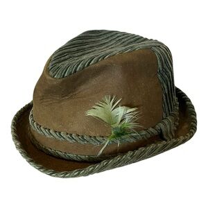 Dobbs green and brown corduroy Fedora with Feather Accent
